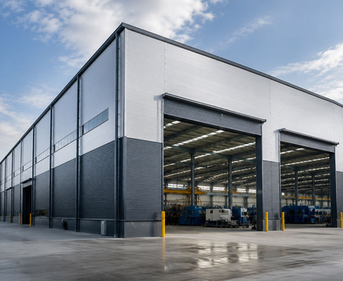 Aangepaste geprefabriceerde staalconstructiewerkplaats, grote overspanning portaalframe industriële fabriek en magazijngebouw met anticorrosieve coating